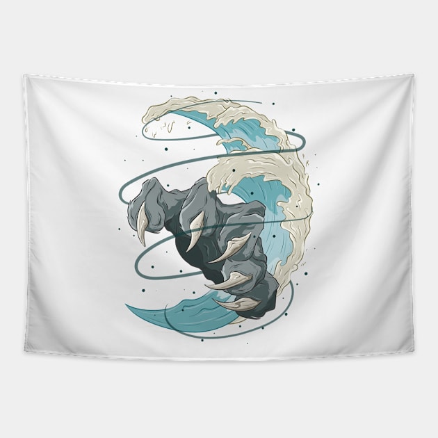 Tiger Hand - The Great Japanese Wave 2 - Yabisan vector art - Tapestry by Yabisan_art