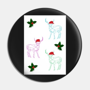 Geometric space reindeer and holly print - Christmas Pin