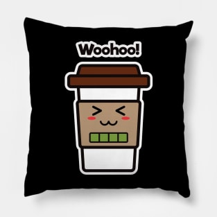 Woohoo! | Coffee Cup | Charging | High Battery | Cute Kawaii | Black Pillow