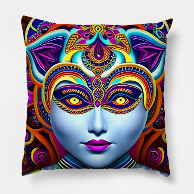 Catgirl DMTfied (8) - Trippy Psychedelic Art Pillow by TheThirdEye