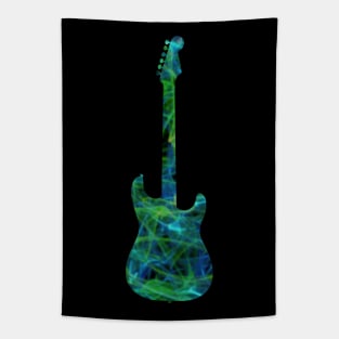 Green on Blue Flame Guitar Silhouette Tapestry