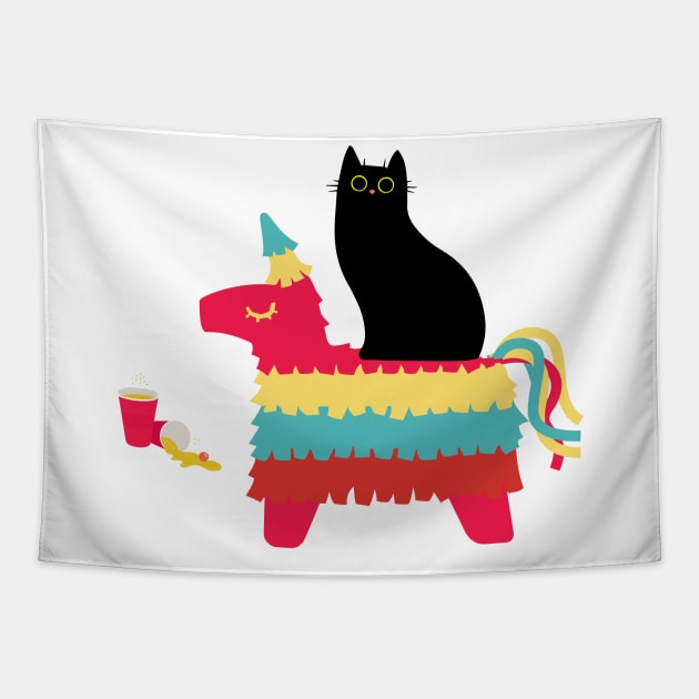 Cat riding piñata Tapestry by Polynesian Vibes