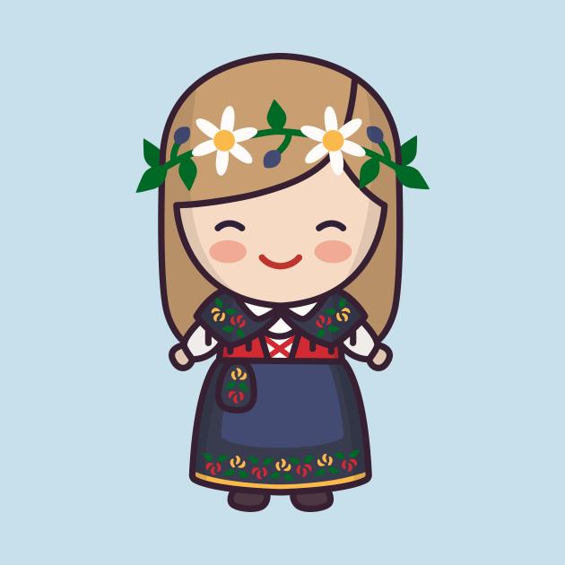 Cute Swedish Village Girl in Traditional Clothing Cartoon by SLAG_Creative