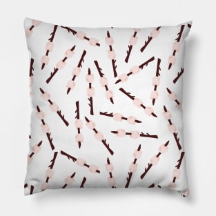 Marshmallows on sticks on a white background. Summer camp. Camping print. Pillow