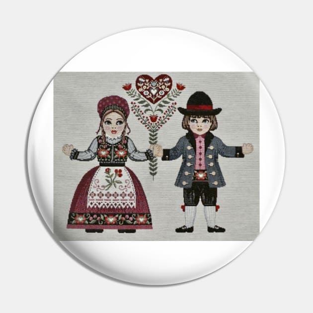 Embroidered German Pillow with Boy and Girl Pin by rogerstrawberry