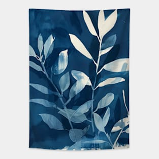 Boho Indigo Blue Botanical Pattern Tapestry