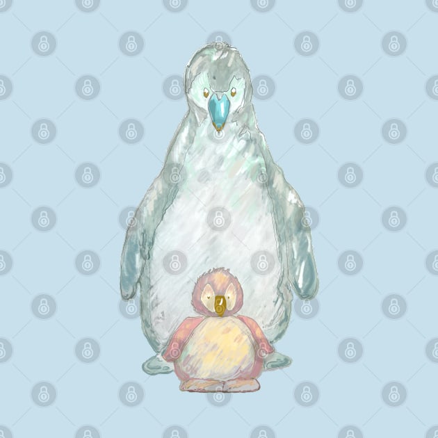 Cute baby penguin with Mommy/daddy penguin. by Peaceful Pigments