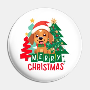 Cute Brown dog Merry Christmas ,Brafdesign Pin