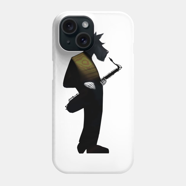 Yellow Scottish Terrier Saxophonist Phone Case by JHeavenor