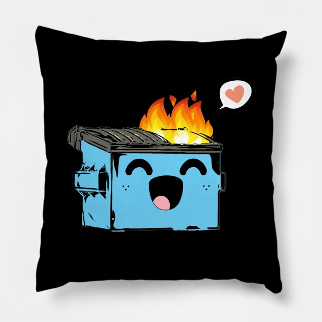 Kawaii Cute Dumpster Fire Love Pillow by aaallsmiles