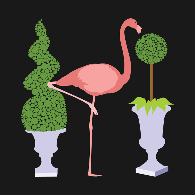 Pink Flamingo and Topiary Garden by evisionarts