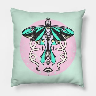 Luna Moth & Snakes Illustration Pillow