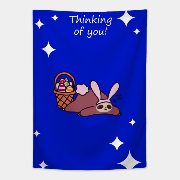 Thinking of You - Easter Bunny Sloth Tapestry by saradaboru