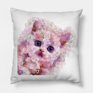 Discover white kitten hiding in flower garden Pillow