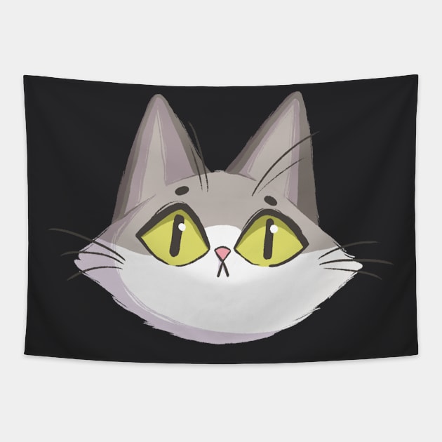 Grey Cat Head Tapestry by Catstyle