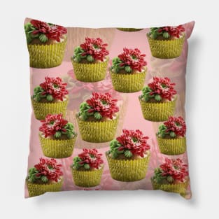 Buttercream Cupcakes with Succulent Flower Decoration Pillow