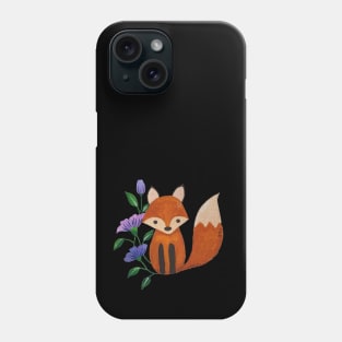 Little Fox and Floral Pattern in Gouache Illustration Phone Case