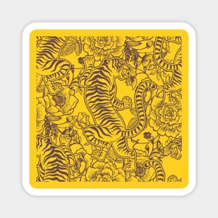 Chinese Tiger Vintage Pattern Mustard Yellow - Retro Hong Kong Print Magnet