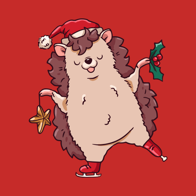 Cute Cartoon Christmas Ice Skating Hedgehog by SLAG_Creative
