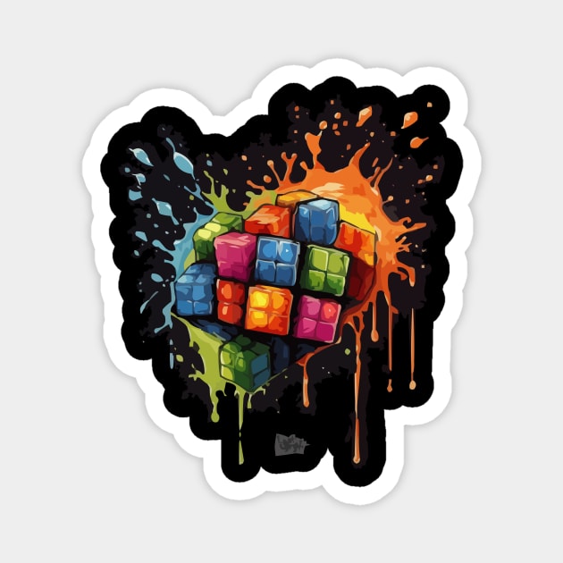 Rainbow Abstraction melted rubix cube Magnet by Pixy Official