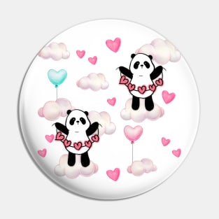 Panda Hearts in A Cloudy Sky Pattern | Cute Gift for Panda Lovers Pin