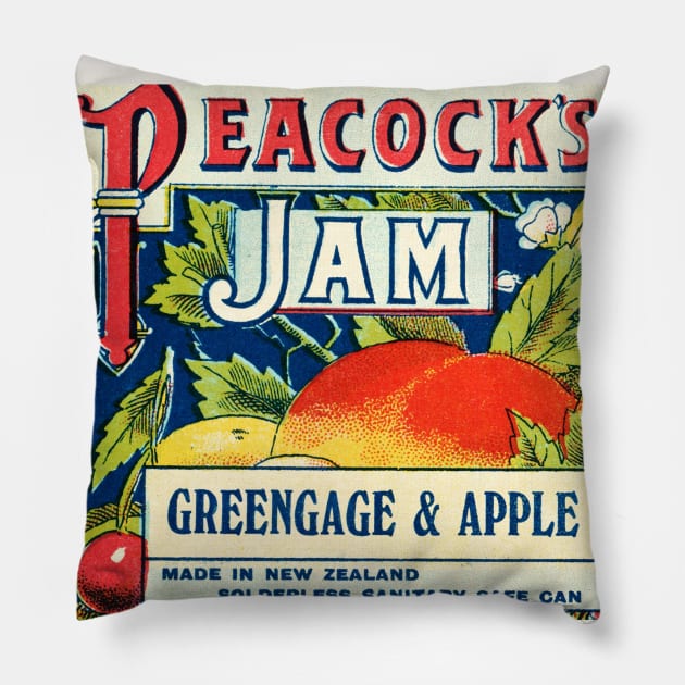 Label for Peacock's greengage and apple jam Pillow by WAITE-SMITH VINTAGE ART