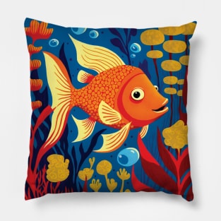 Cute Goldfish swimming in the sea with brightly coloured Seaweed Pillow