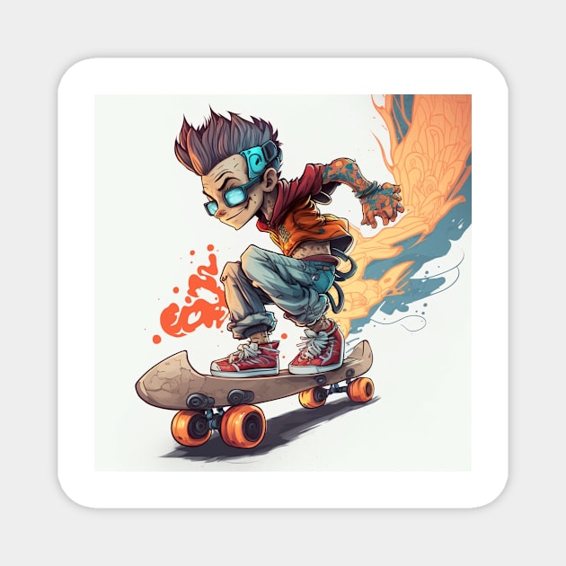 Cool little dude on his skateboard lighting up the road. Magnet by Liana Campbell