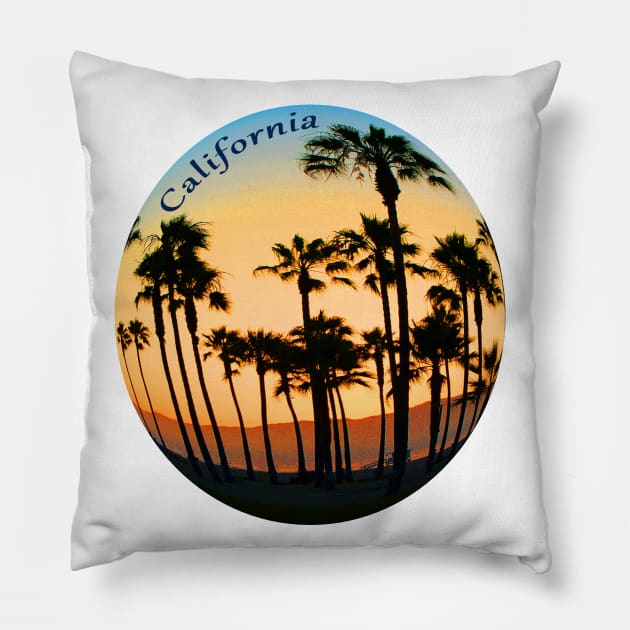 Palm Trees in a Golden Glow sunset sky in Los Angeles California Beach Pillow by Star58