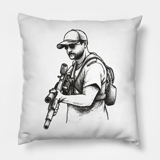 A Professional Sniper Guy Sketch Art Pillow by SimpliPrinter