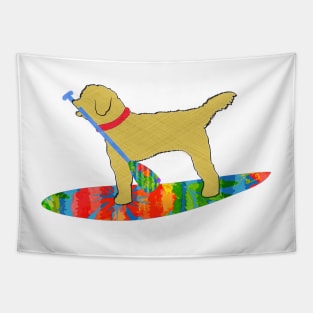 Colorful Stand Up Paddle Board Goldendoodle Dog Tapestry