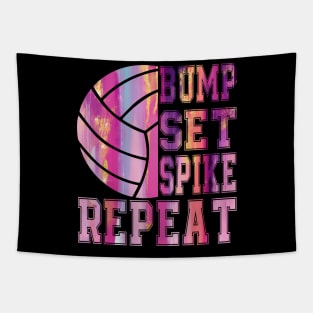 Colorful Teen Girls Volleyball Bump Set Spike Repeat Tapestry