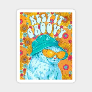 Keep It Groovy - Funky Floral Cat Magnet