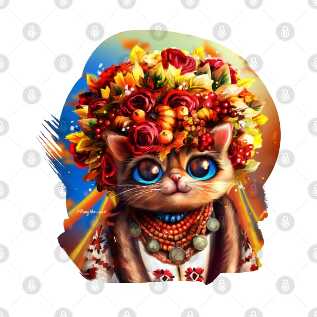 Cute autumn cat in ukrainian clothes by Marysha_art