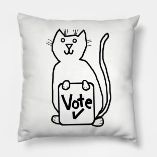 Cute Cat says Animals Vote Minimal Line Drawing Pillow