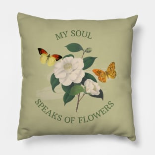 Watercolor white camellia flowers and butterflies - vintage flowers Pillow