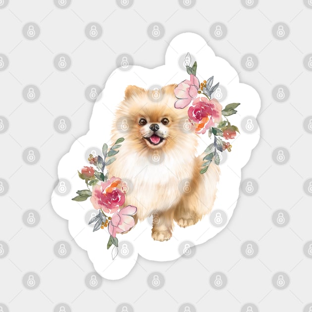 Cute Pomeranian Spitz Cream Puppy Dog Art Magnet by AdrianaHolmesArt