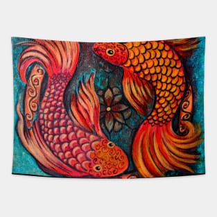 Two Koi Fish in a Pond Tapestry
