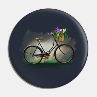 Fahrrad retro mit Blumen Pin