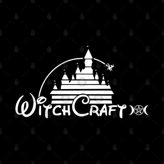 Witchcraft - Classic Cartoon Castle Parody Logo (White on Black) by Occult Designs