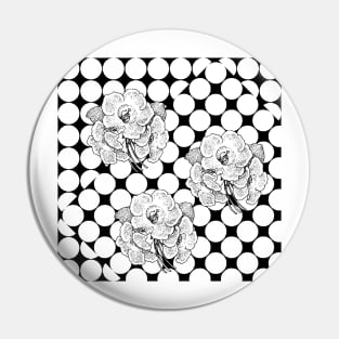 Black White Polka Dots And Florals Pin