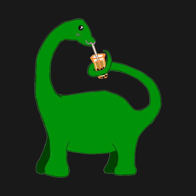 sauropod dino drinking boba with tail by leiriin