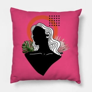 Abstract Minimalistic Woman Exotic Flowers Pillow