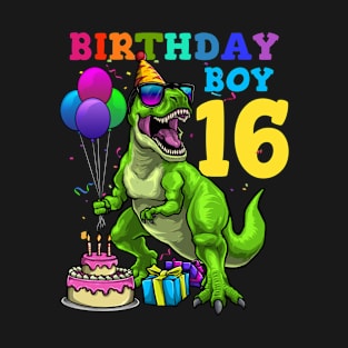 16th Birthday Birthday Boy 16 Dinosaur T-Shirt