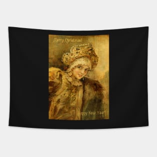 Christmas retro girl Tapestry