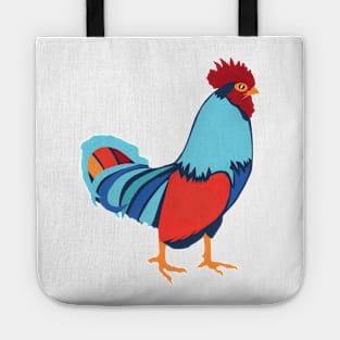 Chicken Blue Red Orange Gold Original Paper Art Hand Cut Tote