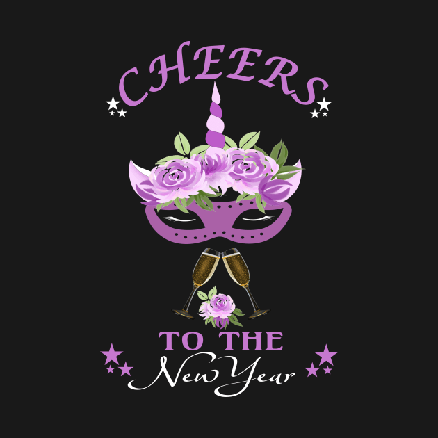 Cheers To The New Year Pink Unicorn With Mask Toasting by Kimmicsts