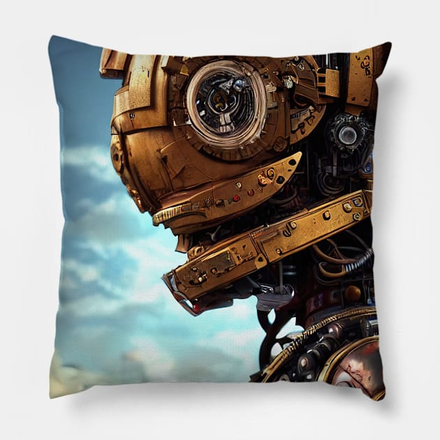 Portrait of a retro steampunk robot. Pillow by Alekxemko