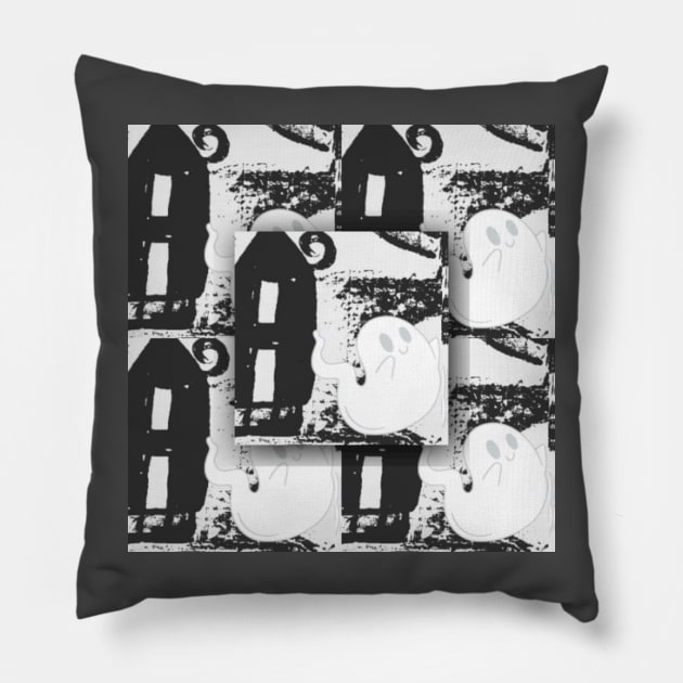 Haunted House Black and White Tile Pattern Pillow by The Friendly Introverts