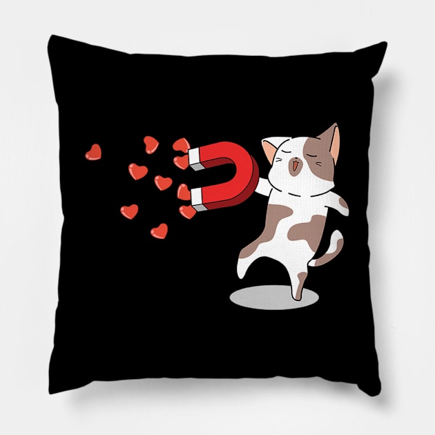 Cat love magnet Pillow by white.ink